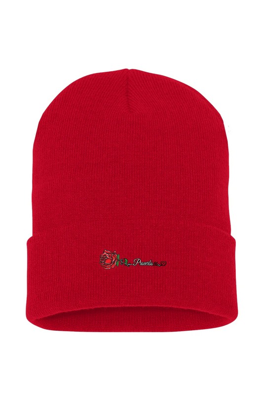 Proverbs 31 Woman Red Rose Cuffed Beanie ๐น