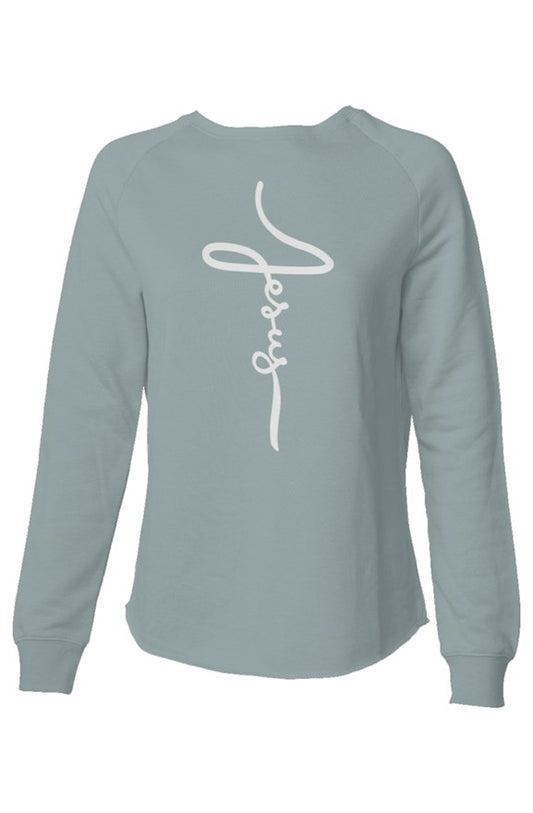 Womens Lightweight Jesus Cross Cursive Sweatshirt