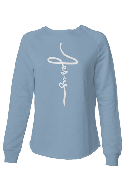Womens Lightweight Jesus Cross Cursive Sweatshirt