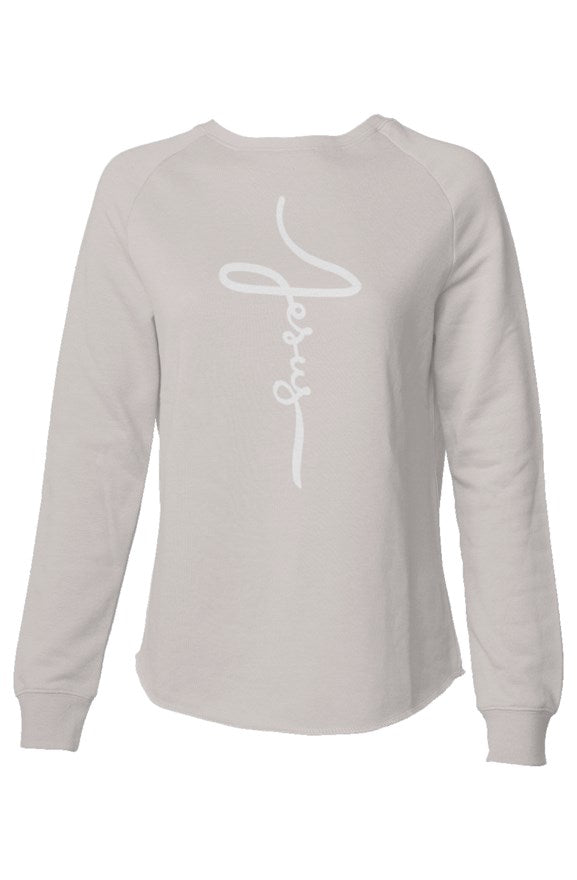 Womens Lightweight Jesus Cross Cursive Sweatshirt