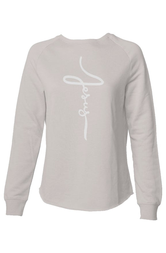 Womens Lightweight Jesus Cross Cursive Sweatshirt